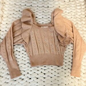 Astr Off-the-Shoulder Ruffled Sweater - Light Brown